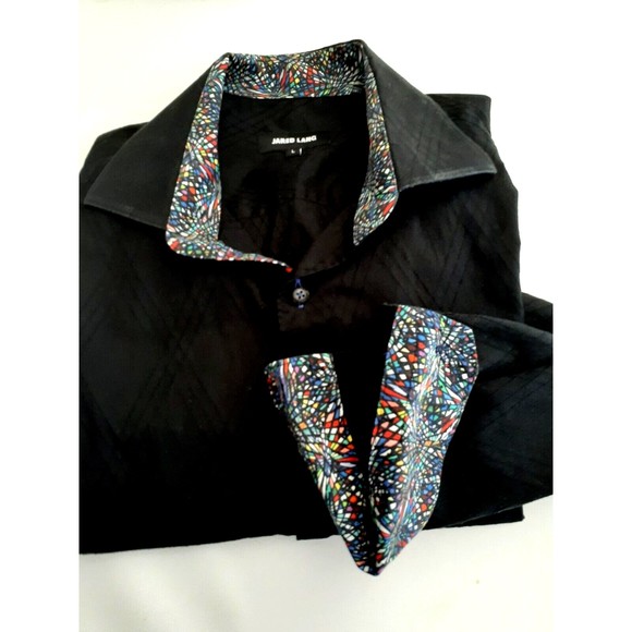 Jared Lang Button Up Shirt Mens L Large Black Geometric Flip Cuff Long Sleeves - Picture 1 of 9